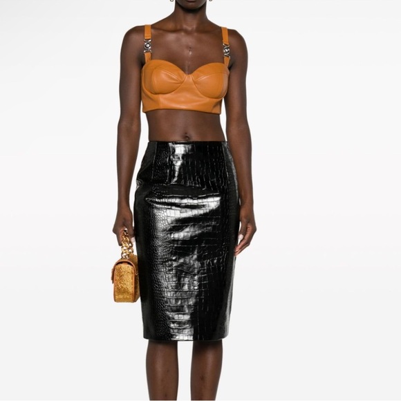 NWT Versace Crocodile Embossed Calf Leather Pencil Skirt $2450 Size 38 RUNWAY - Picture 3 of 6